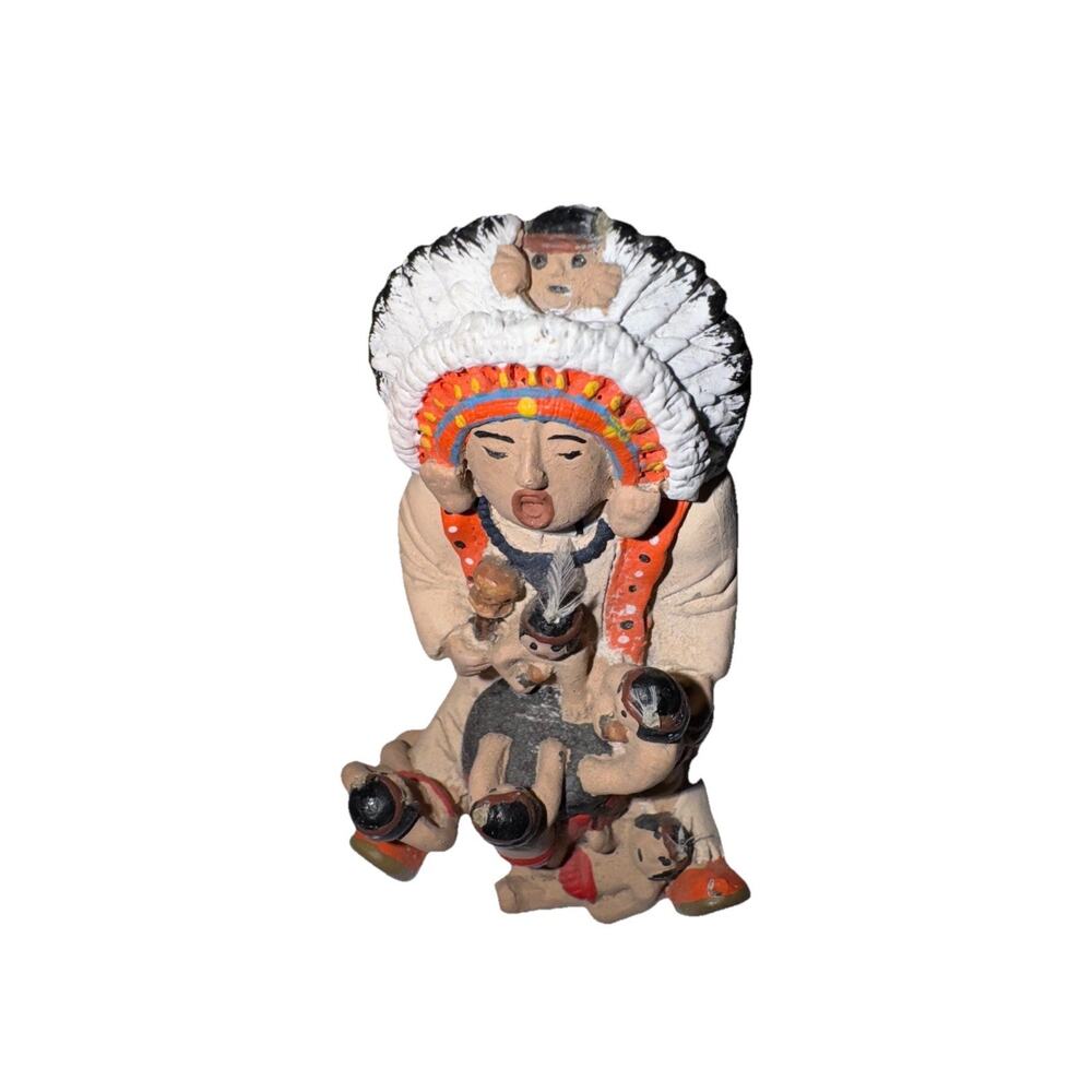 Lot of 2 Pueblo Indian Native American Pottery Storyteller Miniature Figurines - Picture 3 of 8